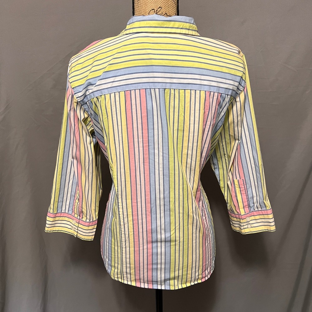Crazy Horse Cotton Striped Button Down 3/4 Sleeve Pastel Top Size 18 - Picture 2 of 6